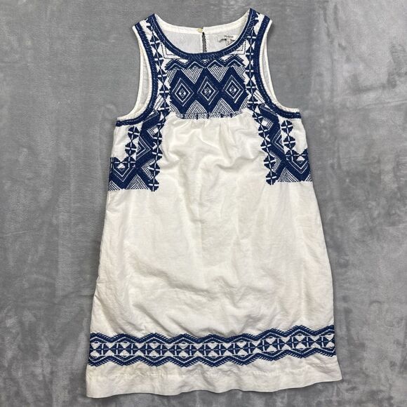 Madewell Blue White Embroidered Calista Dress XS Cotton Linen Blend Boho - Picture 1 of 7
